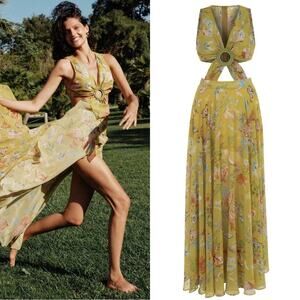My Beachy Side Begonia Floral Cut Out Maxi Dress Size Medium NWT Colorful Multi